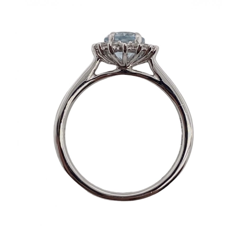 Platinum Ladies Aquamarine and Diamond Cluster Ring