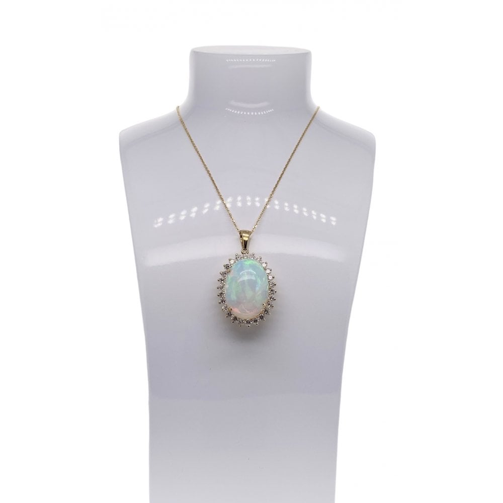Ladies 9ct Gold Spectacular Opal and Diamond Cluster Pendant
