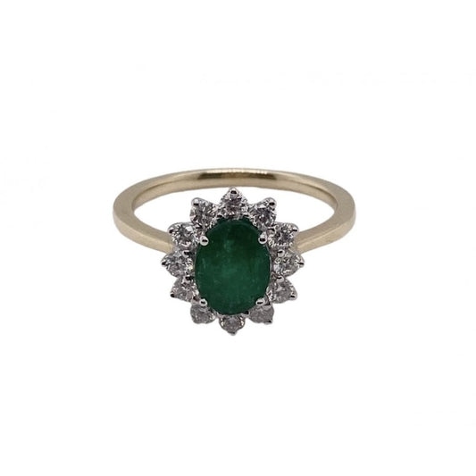 Ladies 18ct Gold Emerald and Diamond Cluster Dress Ring