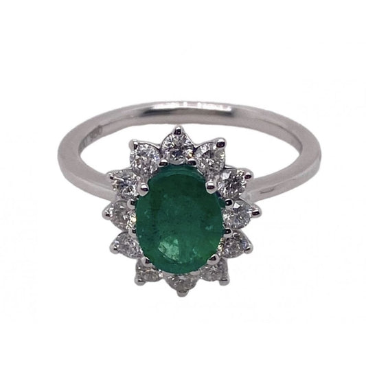 Platinum Emerald and Diamond Cluster Engagement Ring