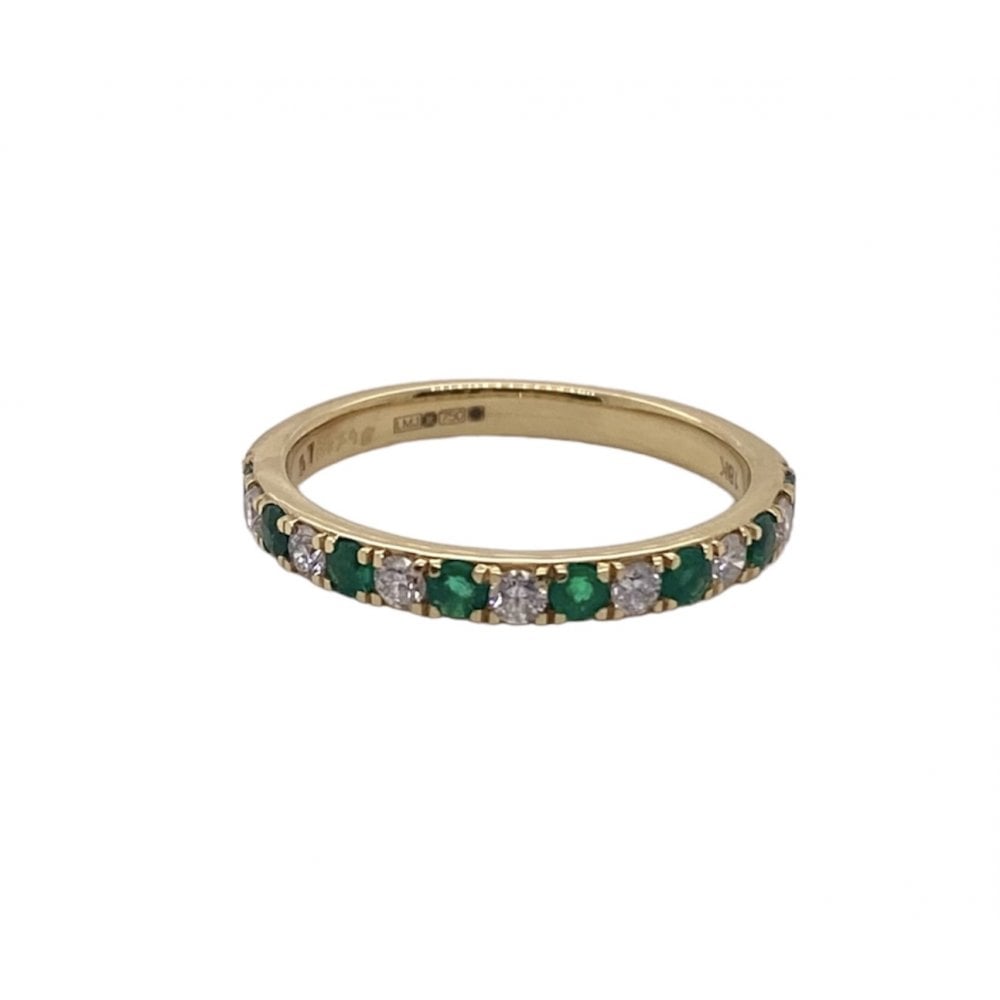 18ct Yellow Gold Ladies Emerald & Diamond Half Eternity Ring