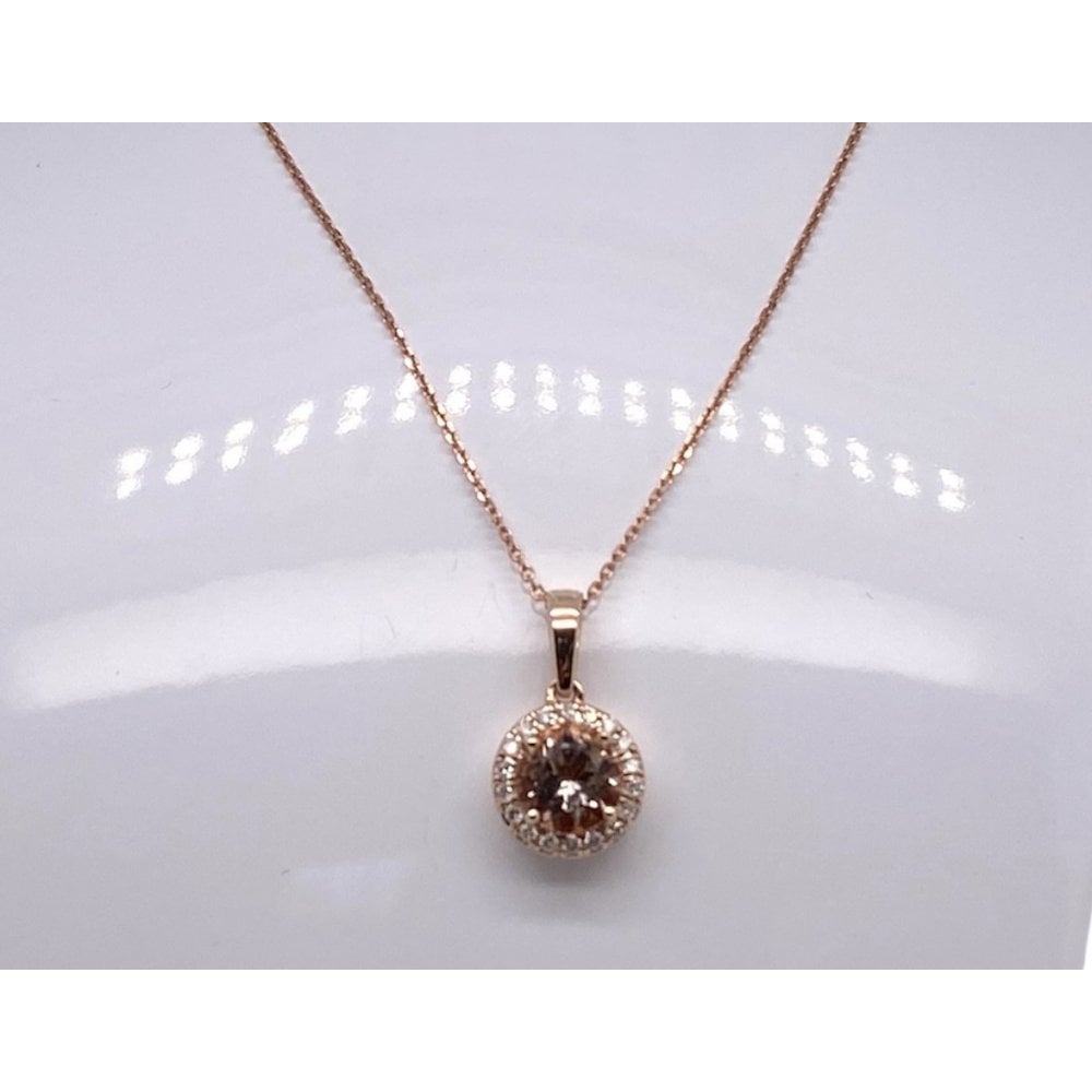 9ct Rose Gold Morganite & Diamond Cluster Pendant