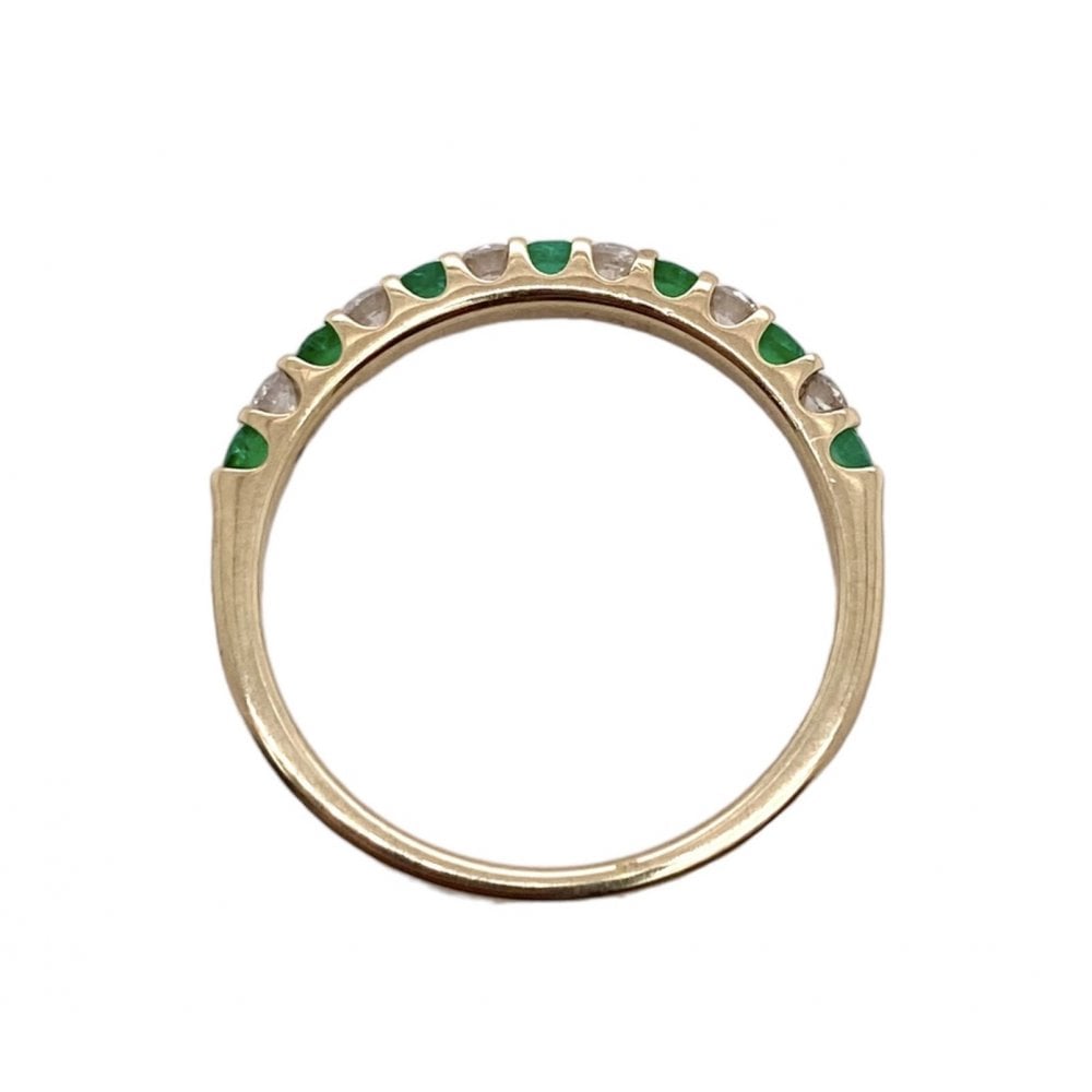9ct Gold Ladies Diamond & Emerald Half Eternity Ring