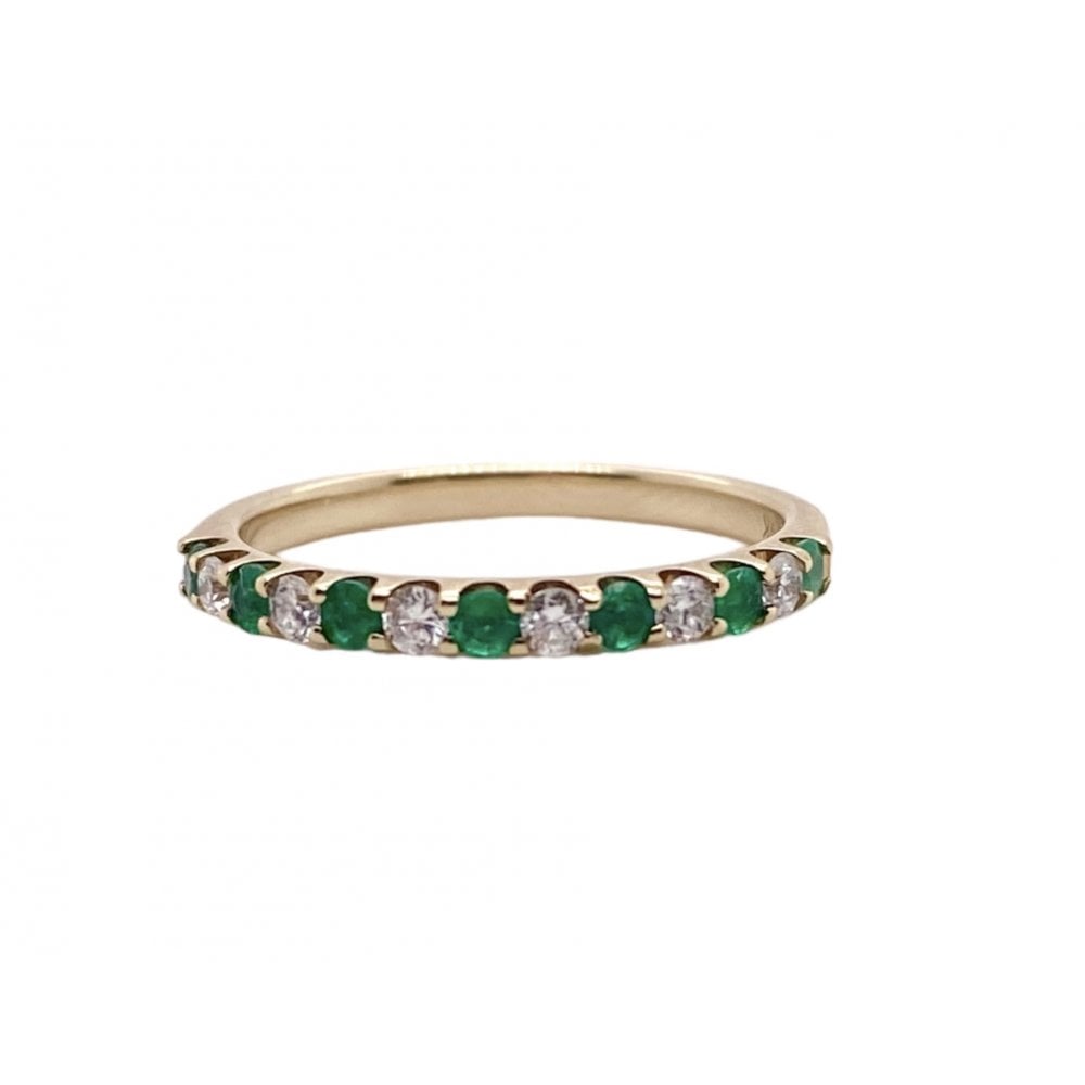 9ct Gold Ladies Diamond & Emerald Half Eternity Ring
