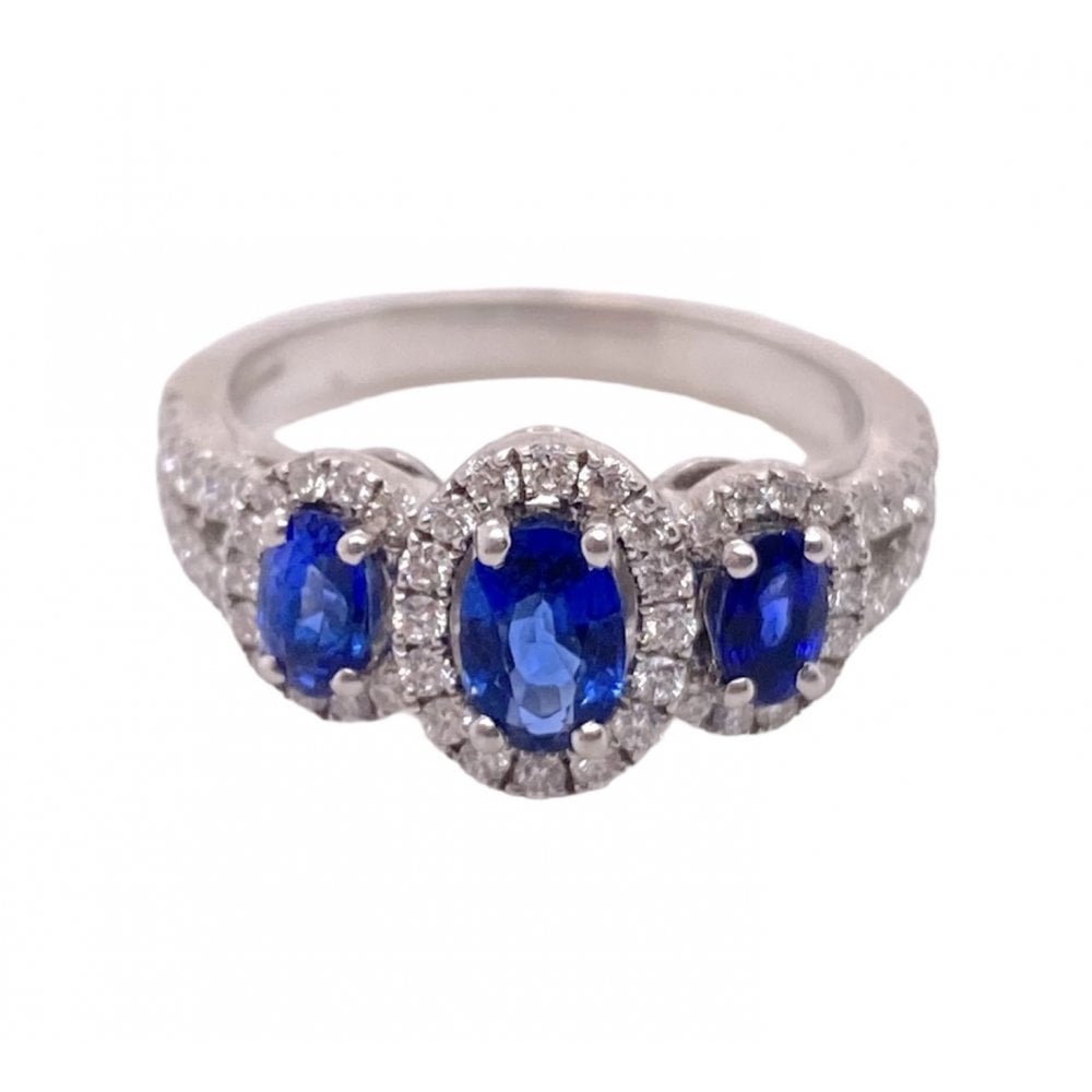 18ct White Gold Sapphire and Diamond Cluster Ring