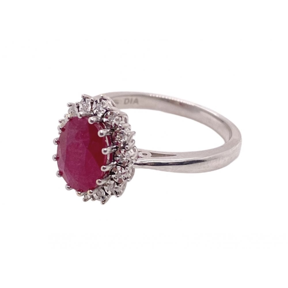 9ct White Gold Ruby and Diamond Cluster Ring