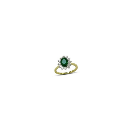 Ladies 18ct Gold Emerald and Diamond Cluster Dress Ring