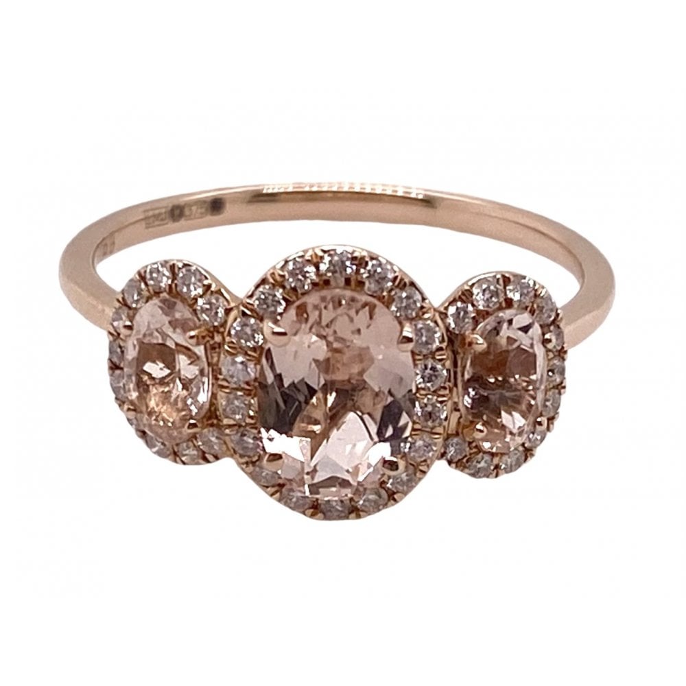 Ladies 9ct Rose Gold Morganite and Diamond Cluster Ring