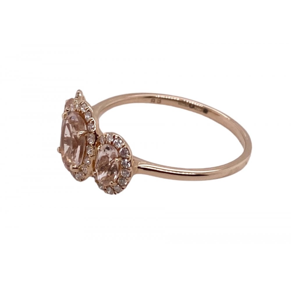 Ladies 9ct Rose Gold Morganite and Diamond Cluster Ring