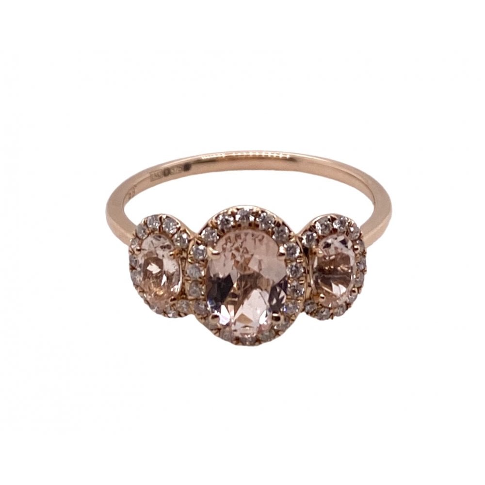 Ladies 9ct Rose Gold Morganite and Diamond Cluster Ring