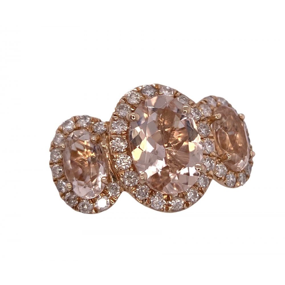 Ladies 9ct Rose Gold Morganite and Diamond Cluster Ring