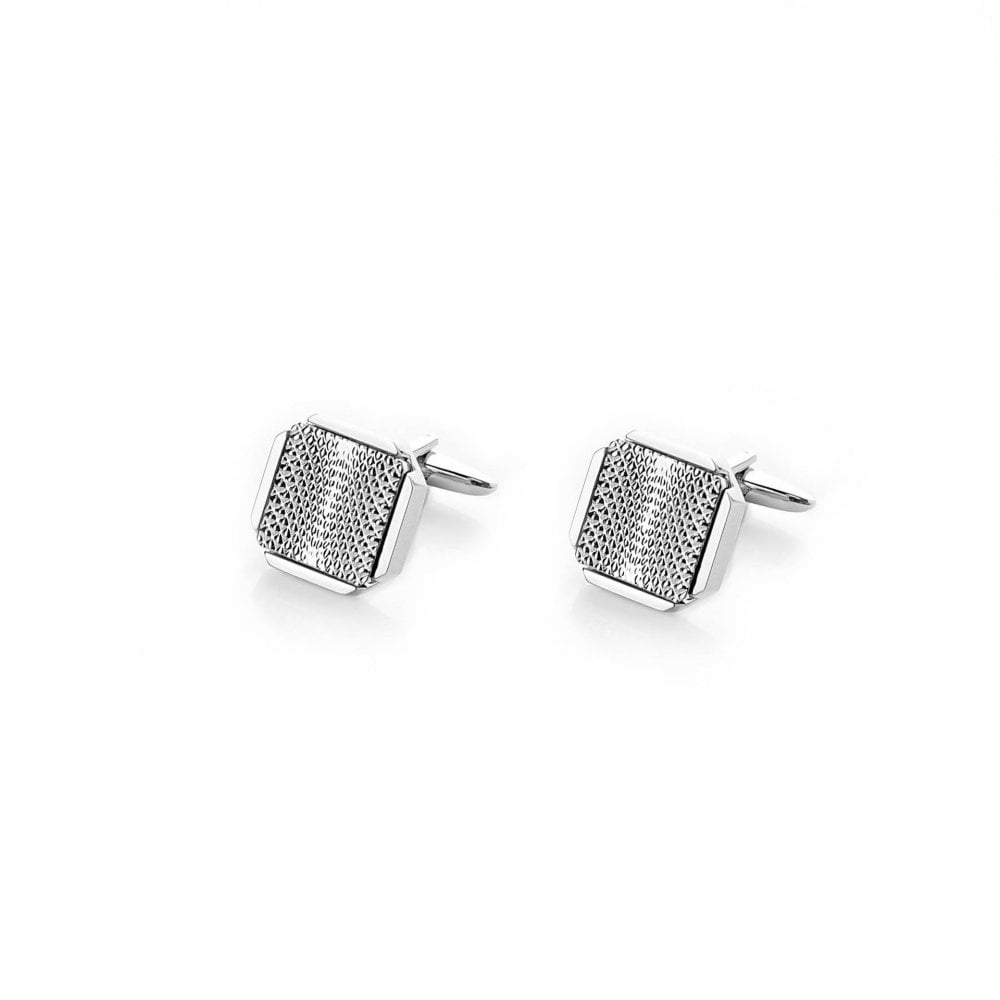 Gents Octagonal Textured Rhodium Finished Cufflinks HM2251