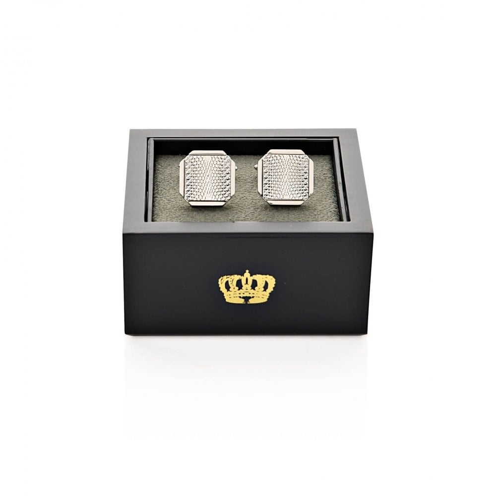 Gents Octagonal Textured Rhodium Finished Cufflinks HM2251