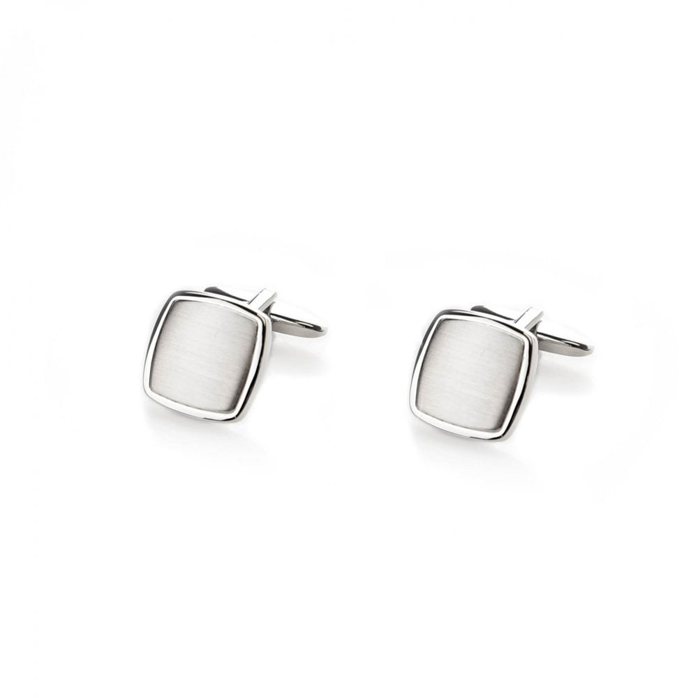 Gents Rectangular Rhodium Finished Brushed Cufflinks HM2252