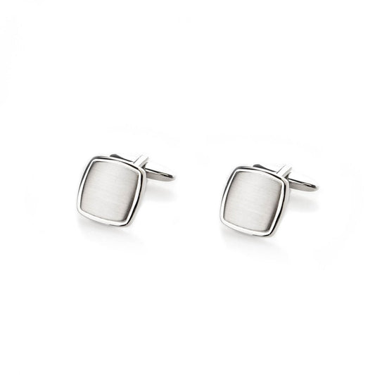 Gents Rectangular Rhodium Finished Brushed Cufflinks HM2252