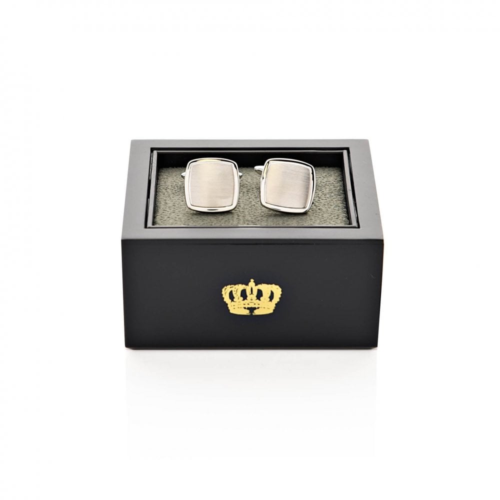 Gents Rectangular Rhodium Finished Brushed Cufflinks HM2252