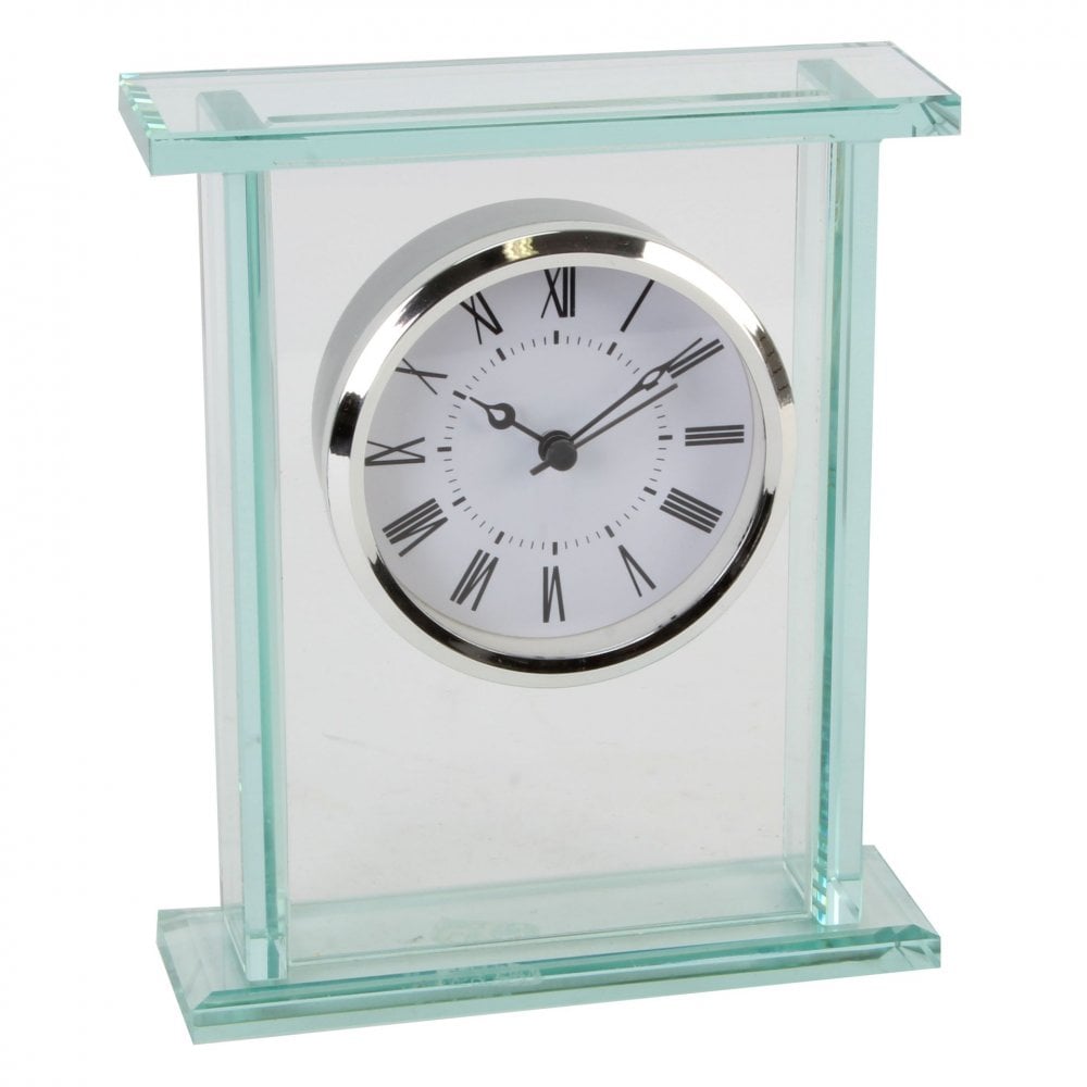 Silver Finish Glass Quartz Battery Mantel Clock W2706