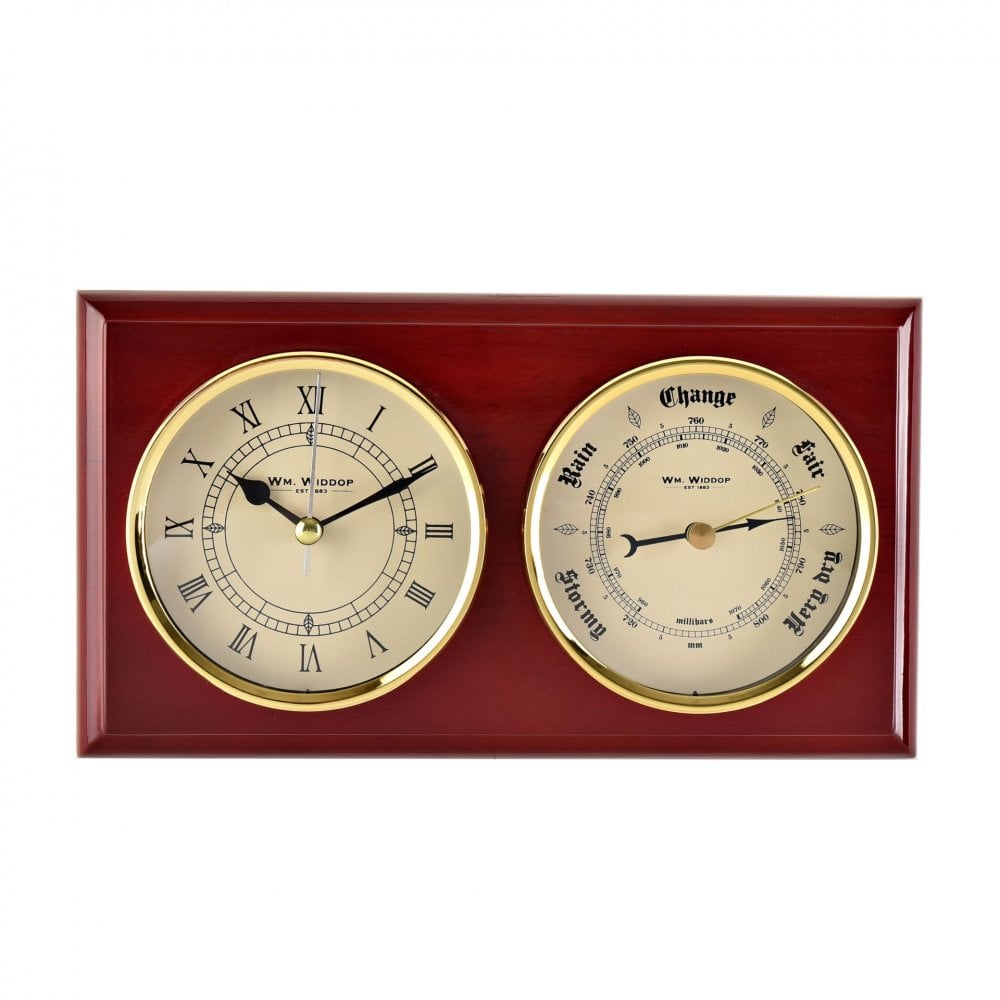 Wooden Piano Finish Quartz Clock and Aneroid Barometer W7930