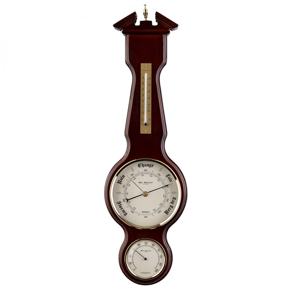 Wooden Mahogany Finish Banjo Barometer & Temperature W7932