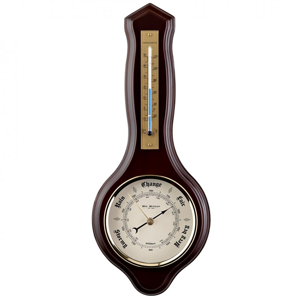 Dark Wooden Mahogany Finish Barometer & Thermometer W7935