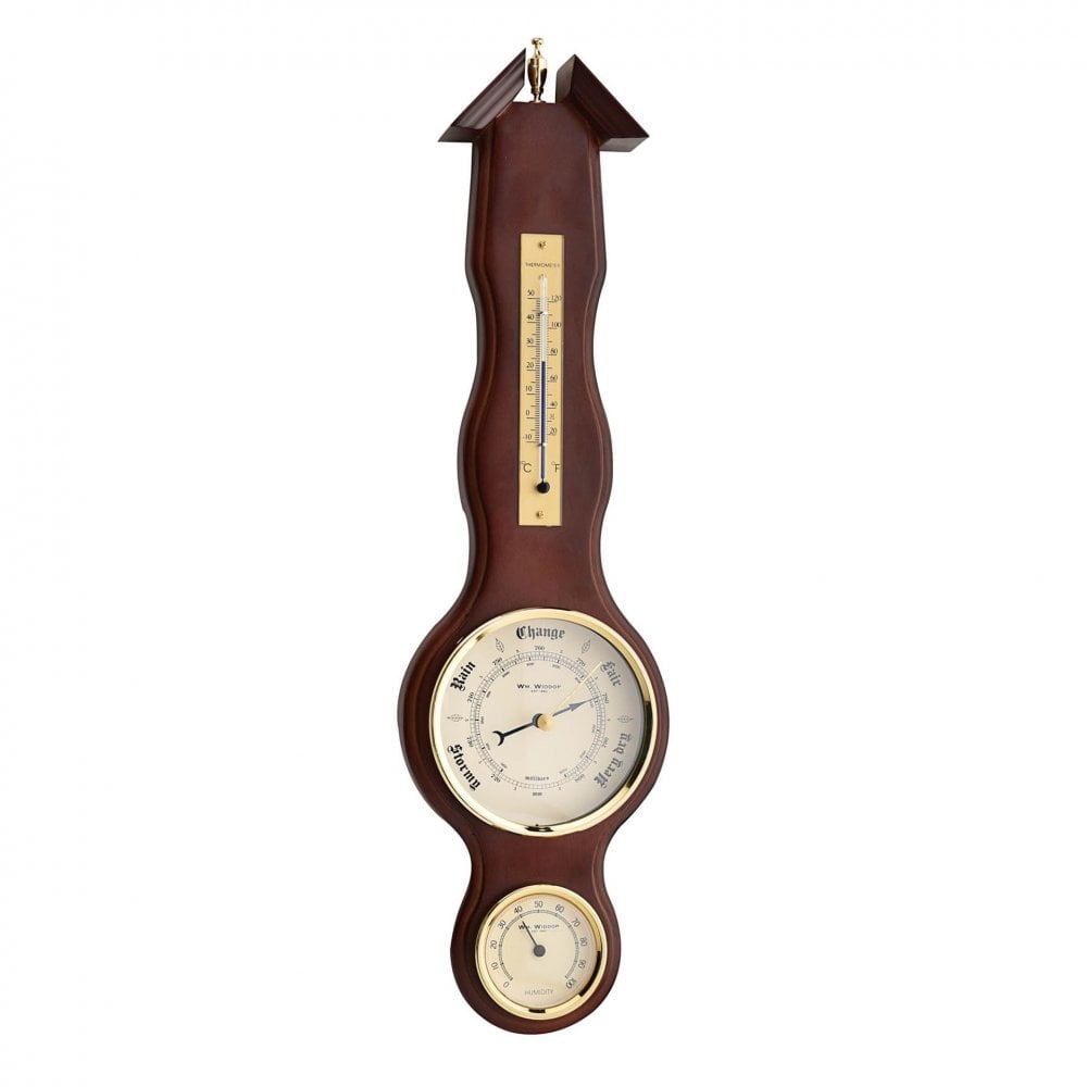 Dark Wooden Mahogany Finish Banjo Barometer W8018