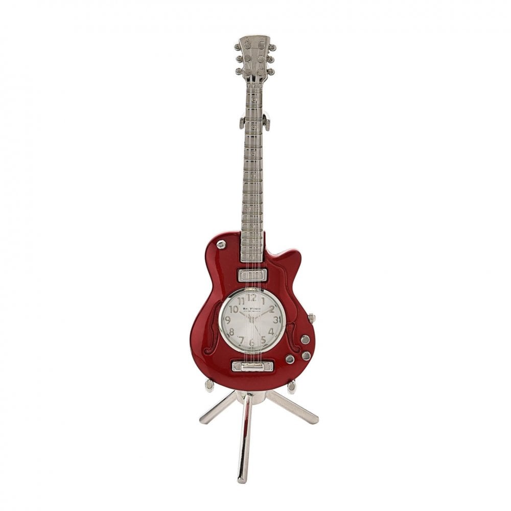 Novelty Miniature Quartz Mantel Clock Red Guitar 9029