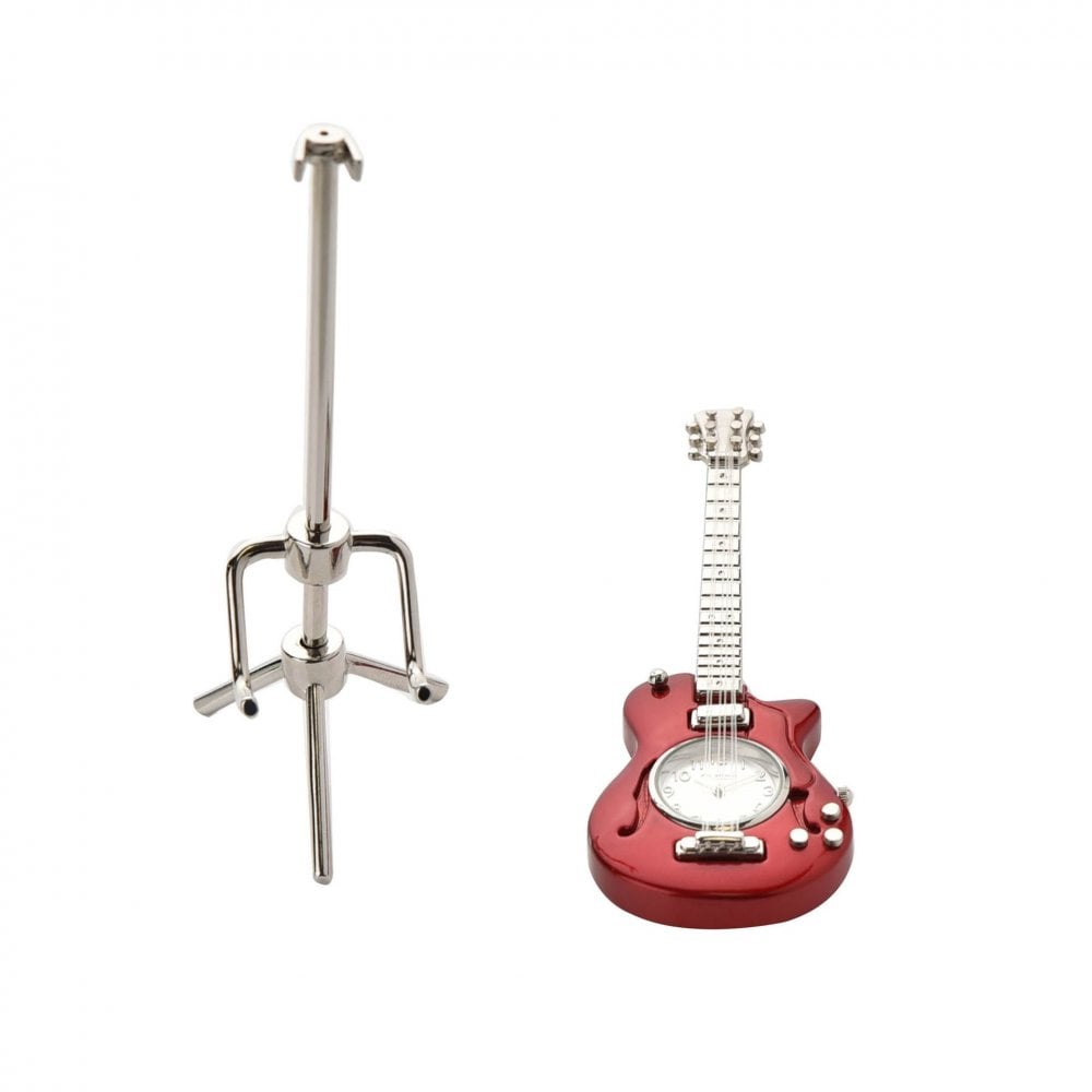 Novelty Miniature Quartz Mantel Clock Red Guitar 9029