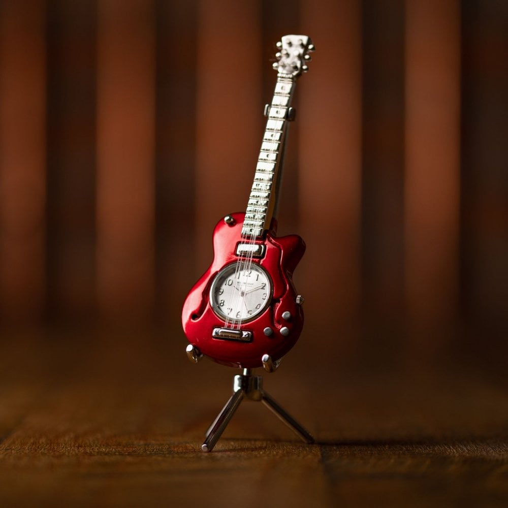 Novelty Miniature Quartz Mantel Clock Red Guitar 9029