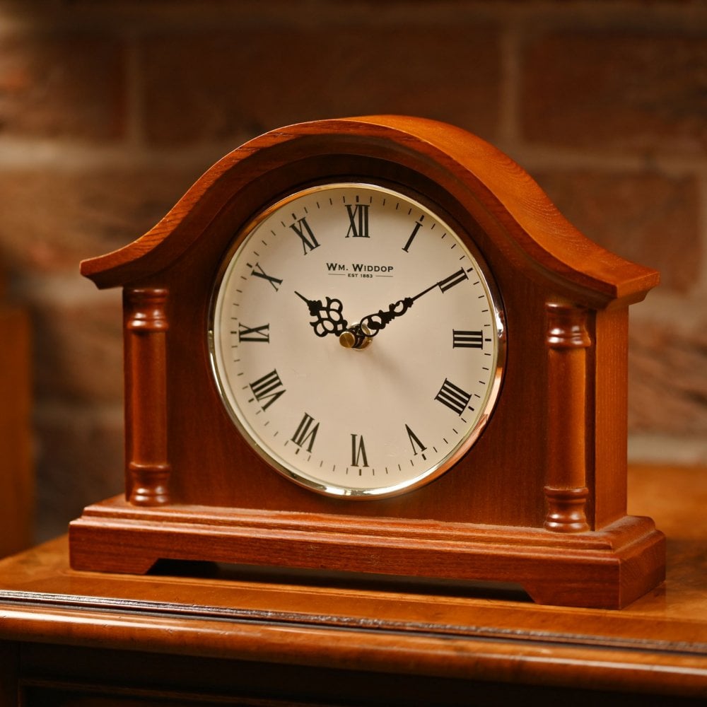 Dark Wooden Walnut Finish Quartz Battery Mantle Clock W2651W