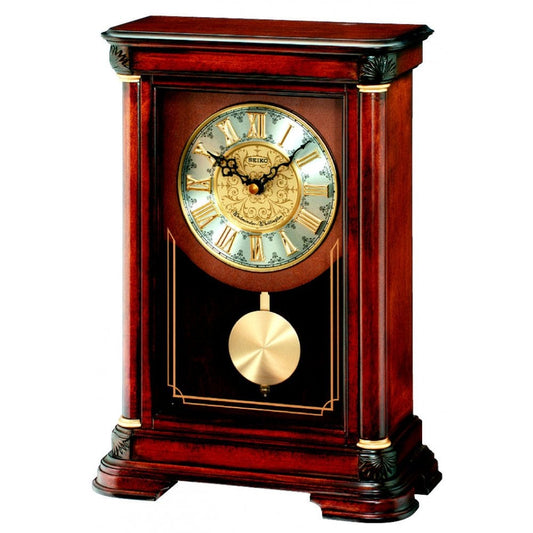 Wooden Chiming Seiko Mantle Clock with Pendulum 33cm QXQ008B