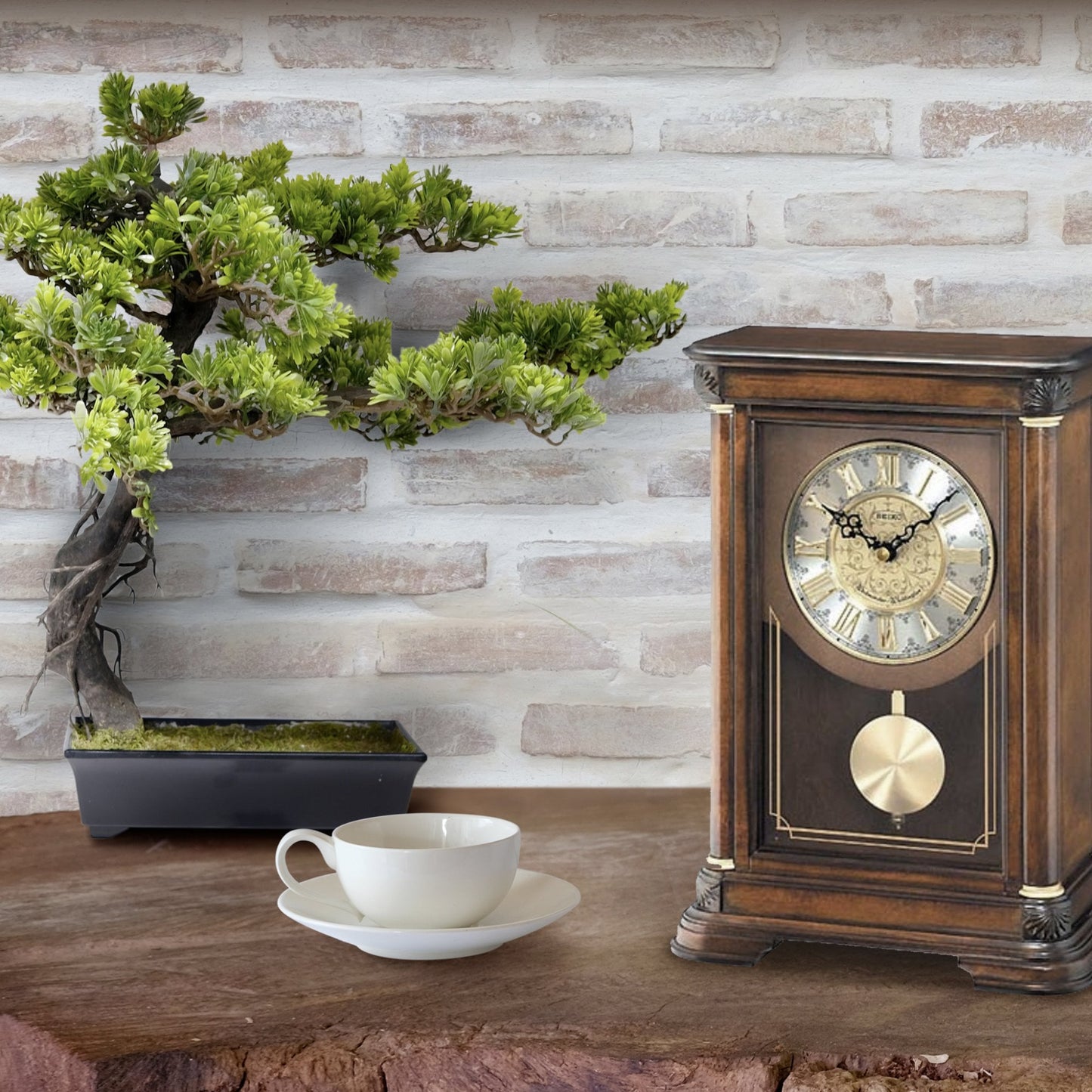 Wooden Chiming Seiko Mantle Clock with Pendulum 33cm QXQ008B