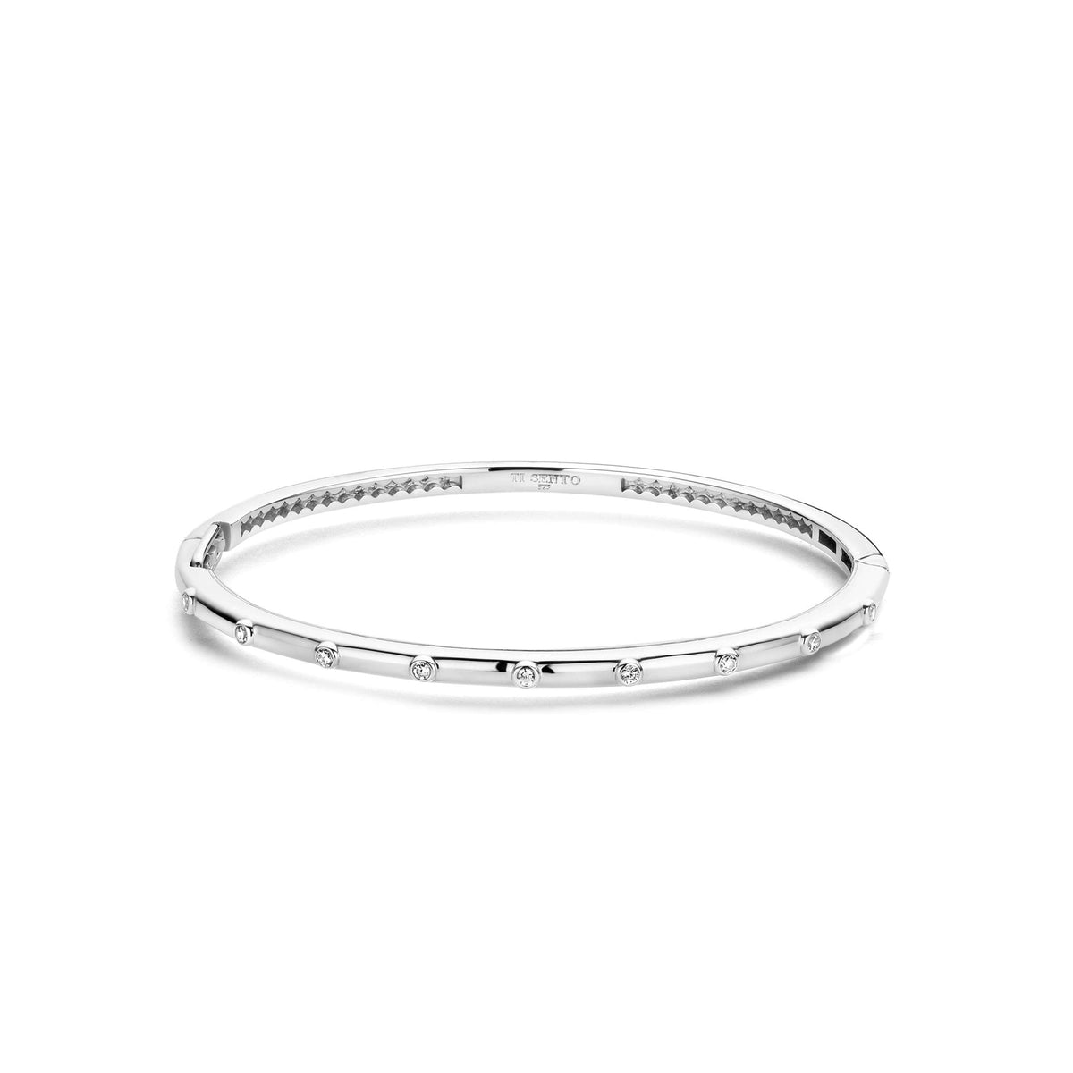 Ladies Sterling Silver Cubic Zirconia Hinged Bangle 23031ZI