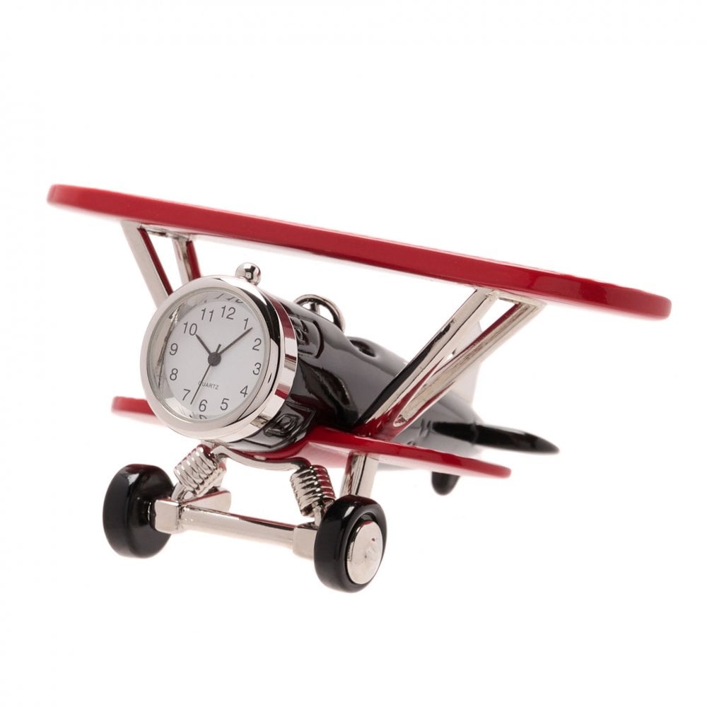 Novelty Miniature Quartz Battery Mantel Clock Bi Plane 9725
