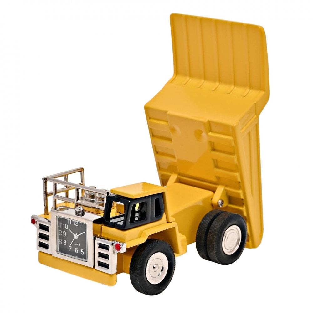 Yellow Miniature Novelty Quartz Battery Dump Truck Clock 9882