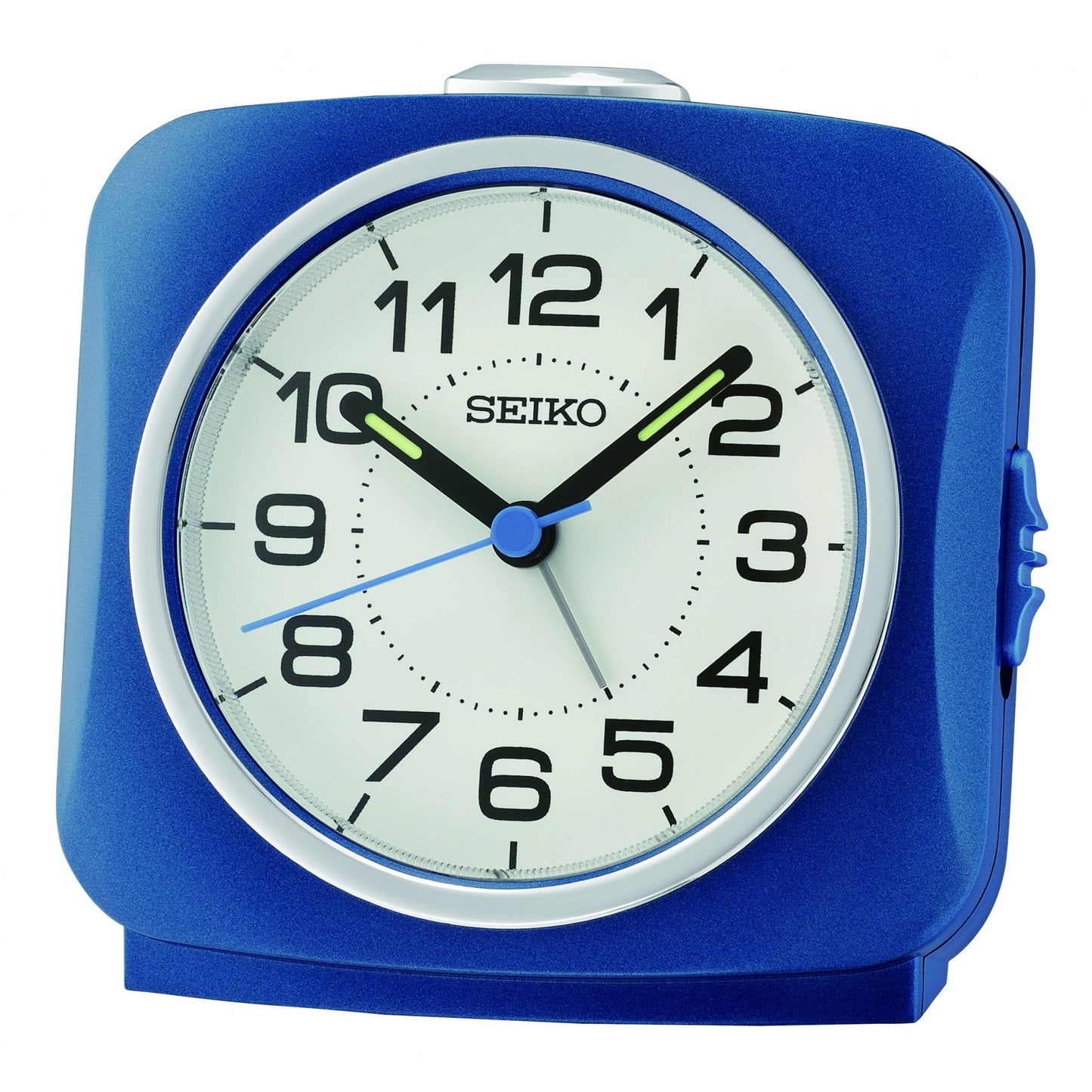 Blue Square Bedside Quartz Alarm Clock, Silent Seconds QHE194L