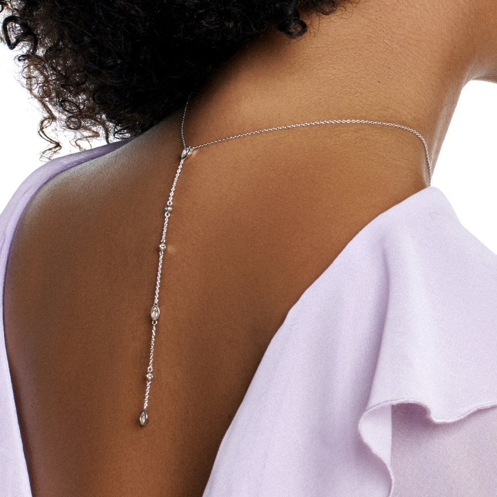Sterling Silver Ladies Tender Waterfall Marquise Necklace DN178