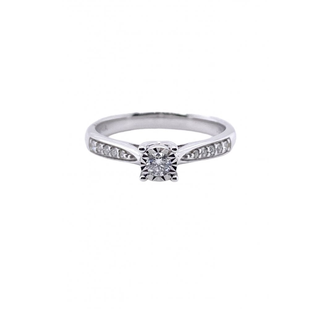 9ct White Gold Ladies Diamond Solitaire Engagement Ring