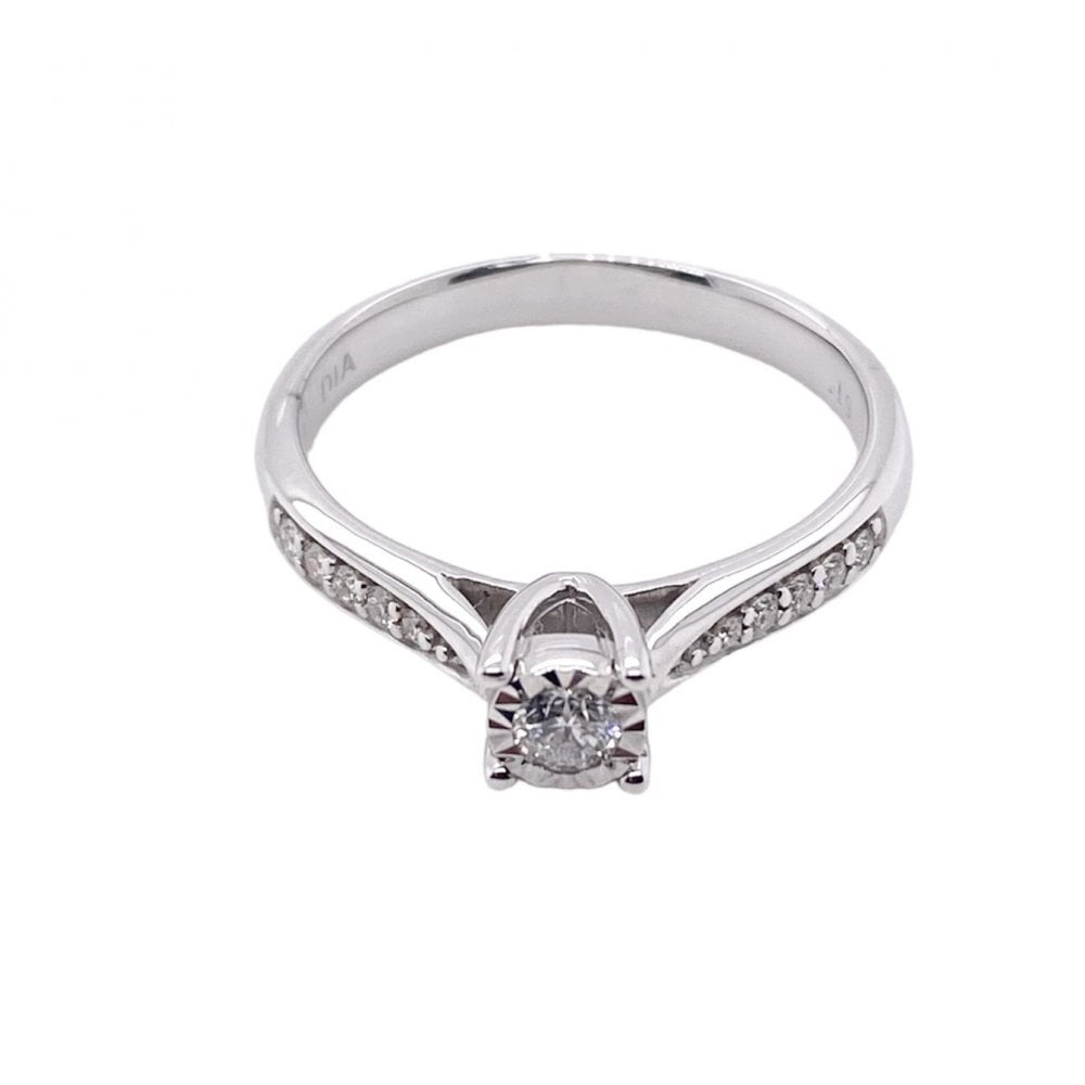 9ct White Gold Ladies Diamond Solitaire Engagement Ring