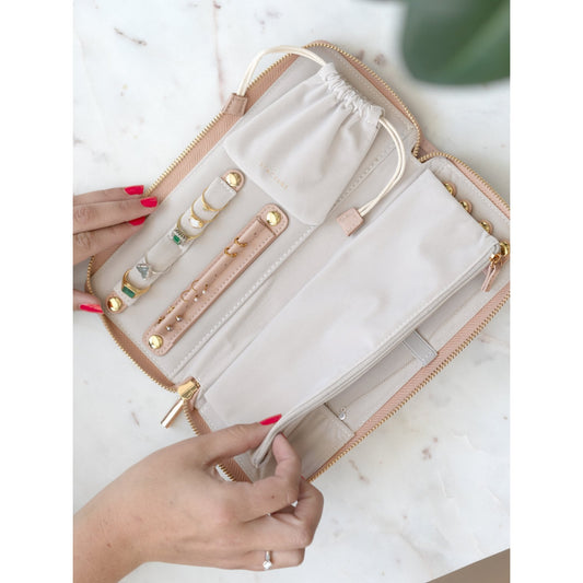 Ladies Faux Leather Blush Jewellery Roll 75758