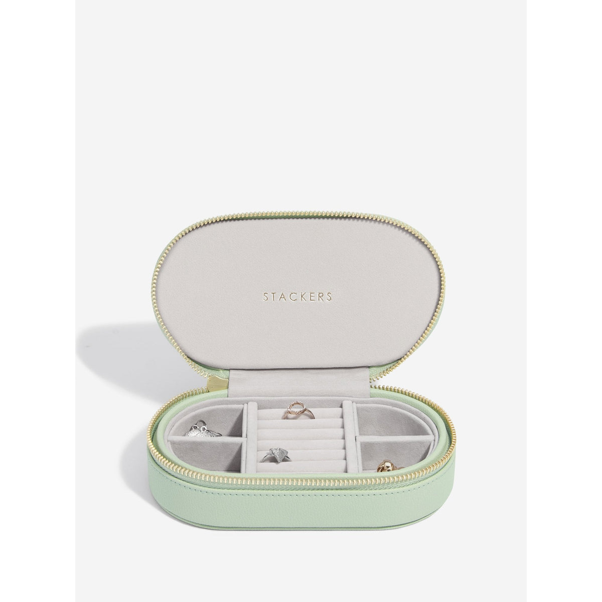 Ladies Sage Green Faux Leather Oval Travel Box 74525