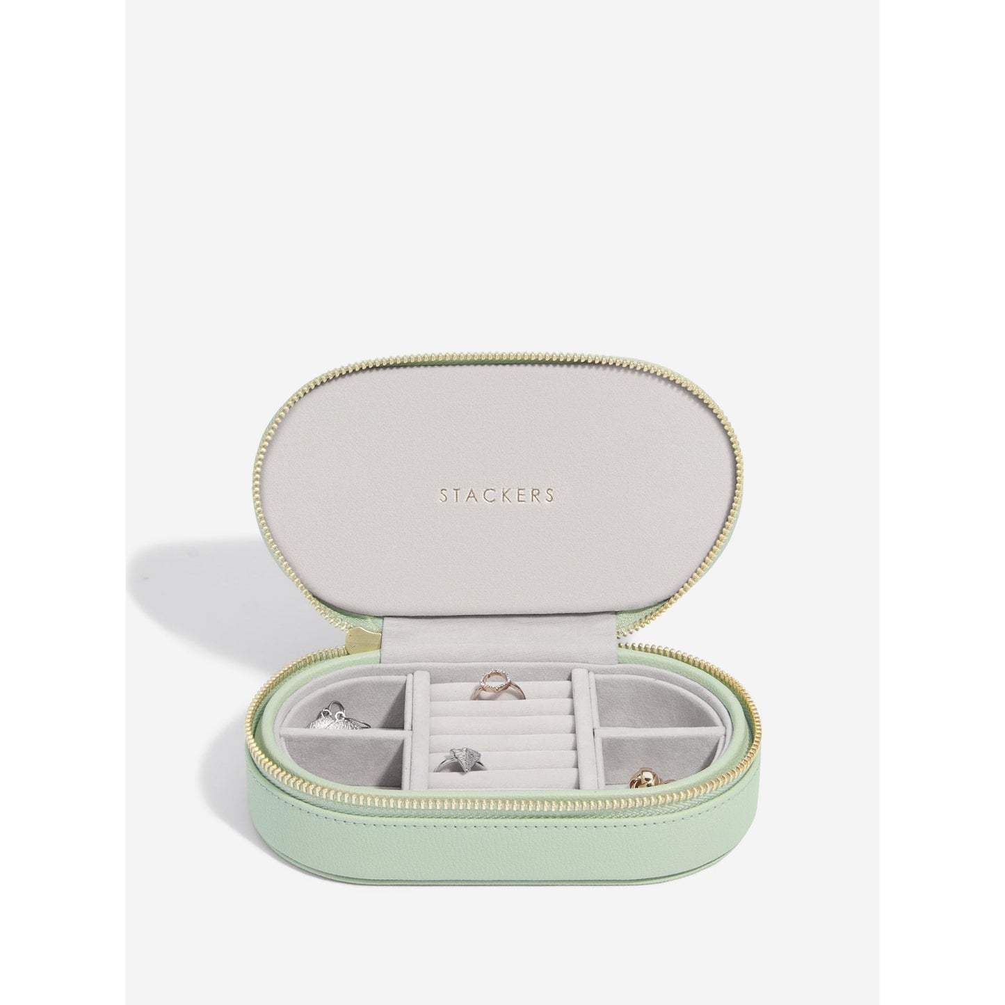 Ladies Sage Green Faux Leather Oval Travel Box 74525