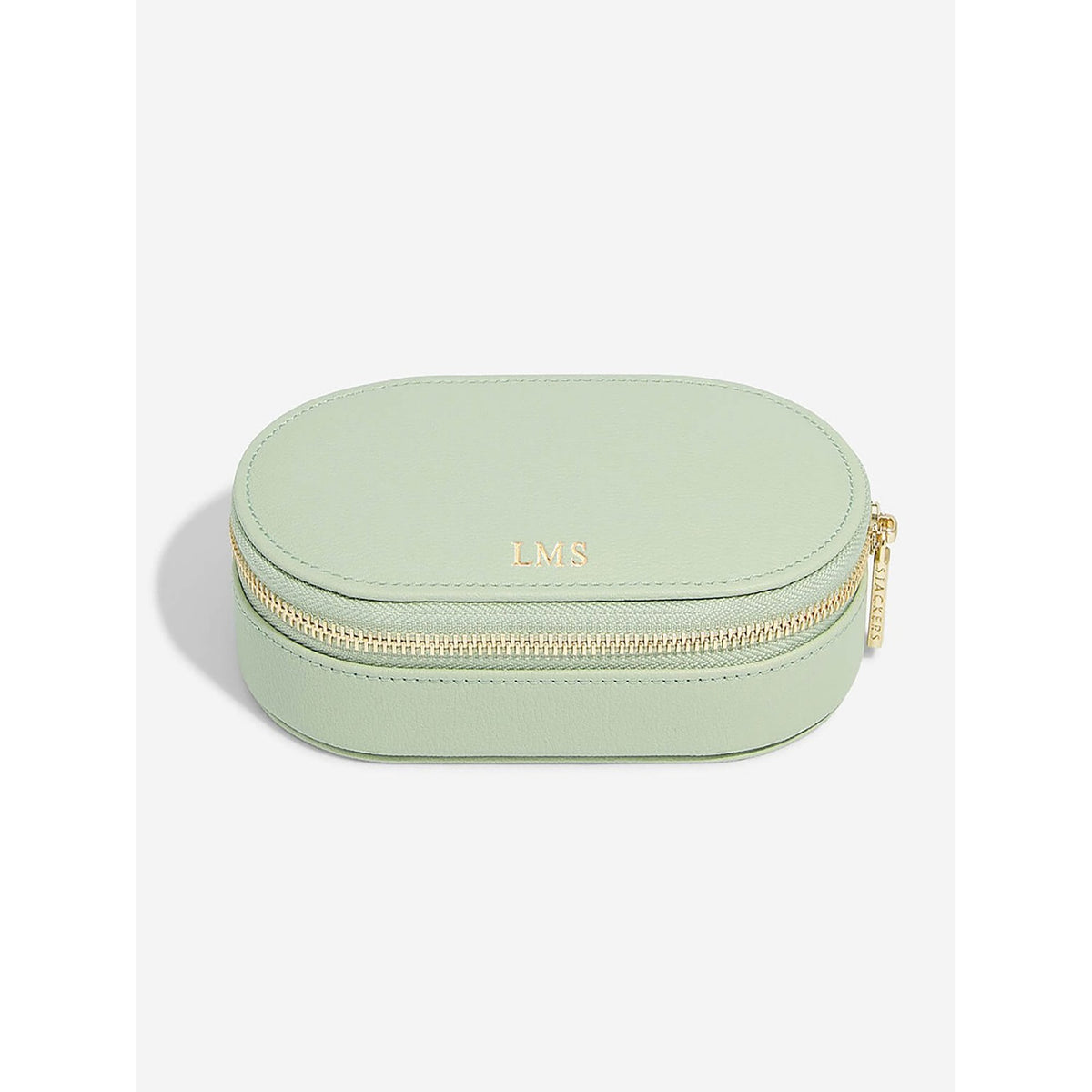 Ladies Sage Green Faux Leather Oval Travel Box 74525
