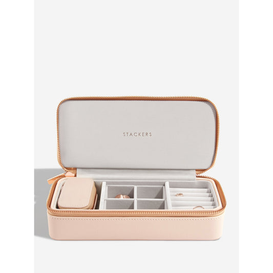 Ladies Blush Faux Leather Zipped Jewellery Box 75346