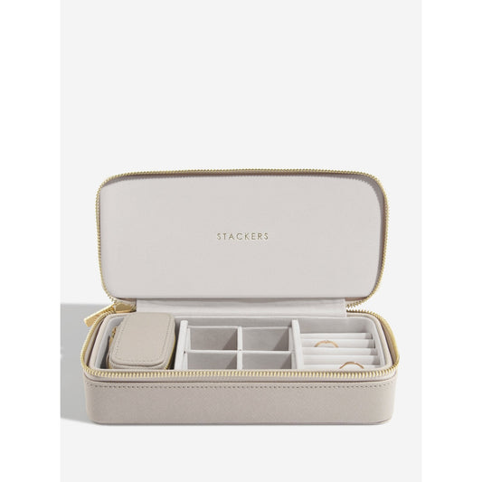 Ladies Taupe Faux Leather Zipped Jewellery Box 75347