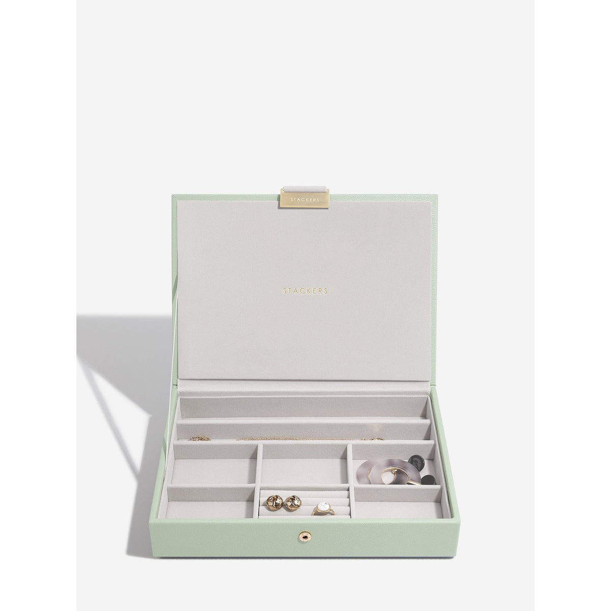 Ladies Sage Green Faux Leather Classic Lid Jewellery Box 74510