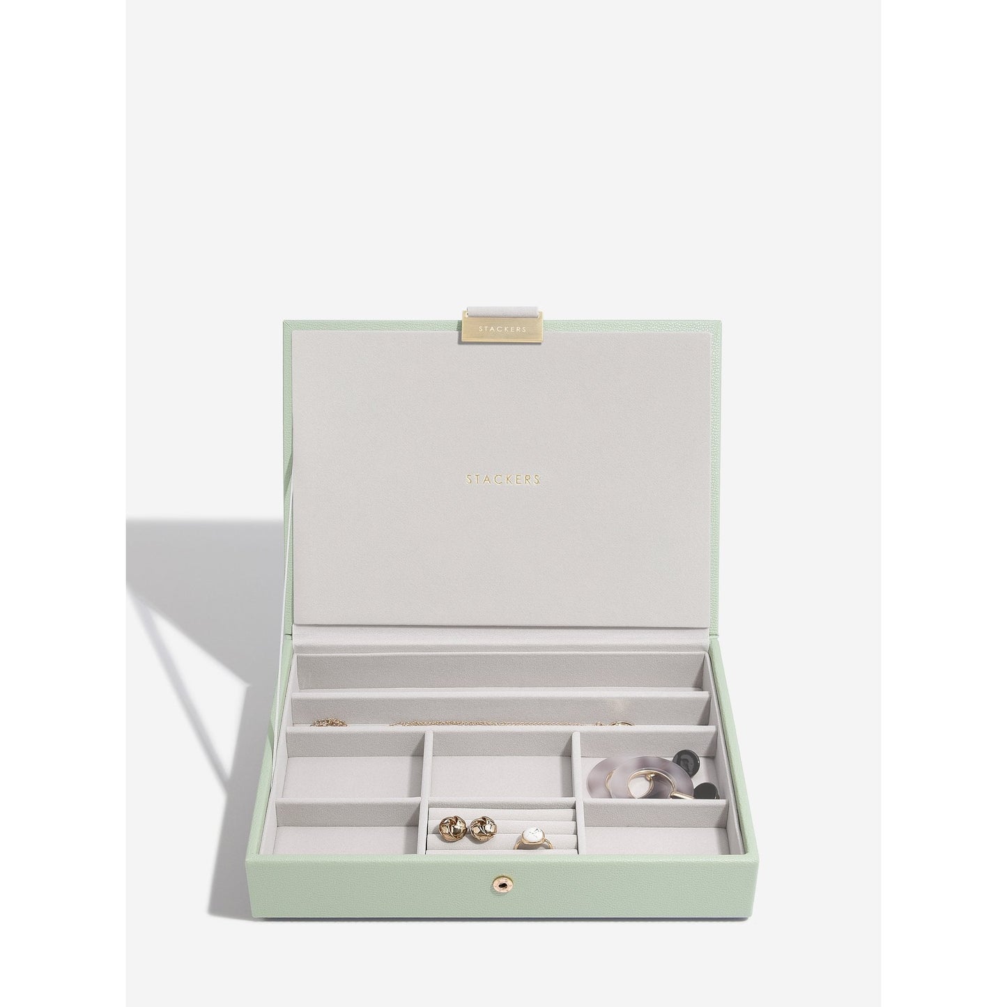 Ladies Sage Green Faux Leather Classic Lid Jewellery Box 74510