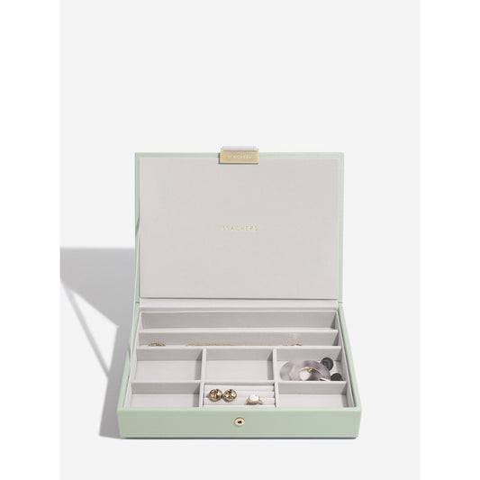 Ladies Sage Green Faux Leather Classic Lid Jewellery Box 74510