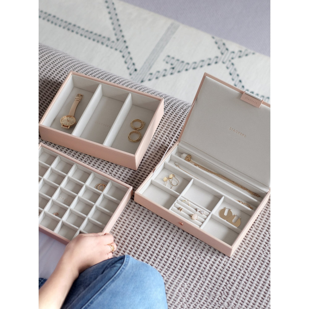 Ladies Set of 3 Blush Faux Leather Classic Jewellery Box 73775