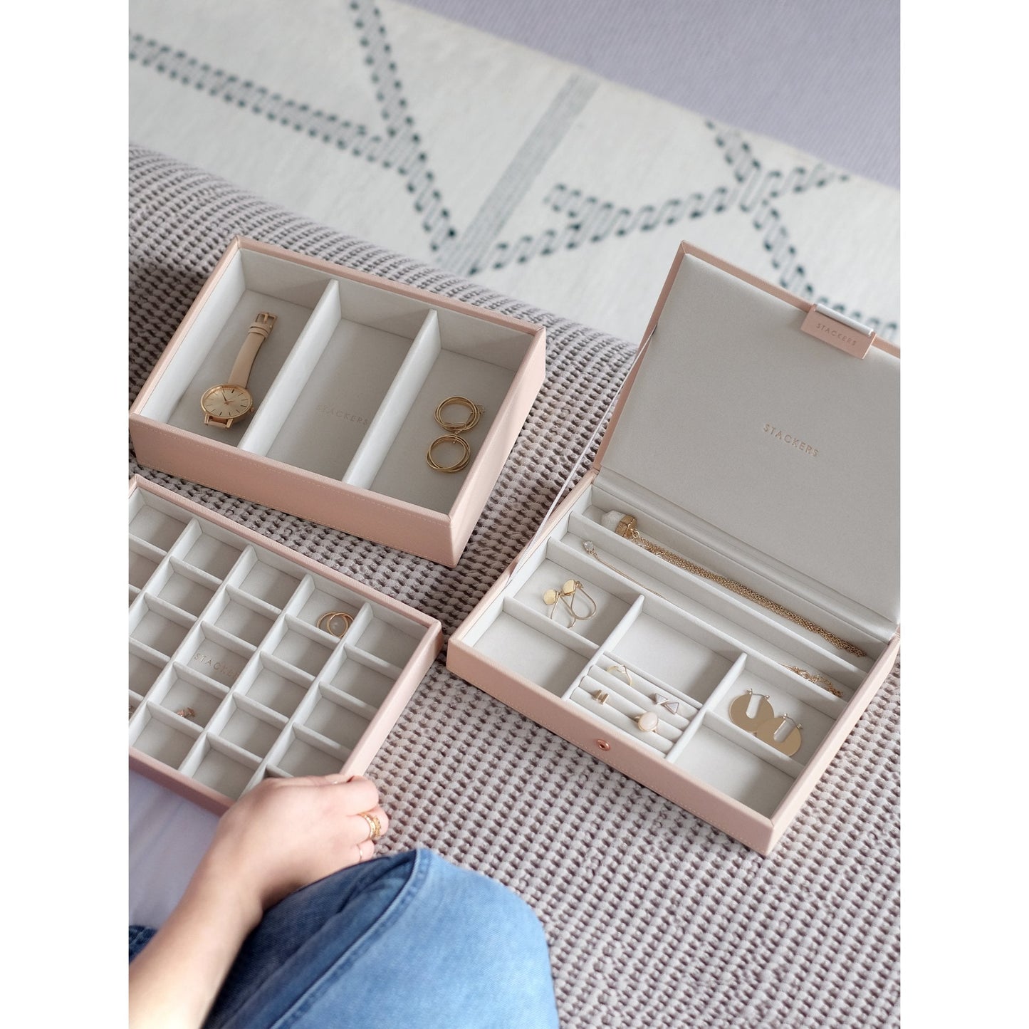 Ladies Set of 3 Blush Faux Leather Classic Jewellery Box 73775