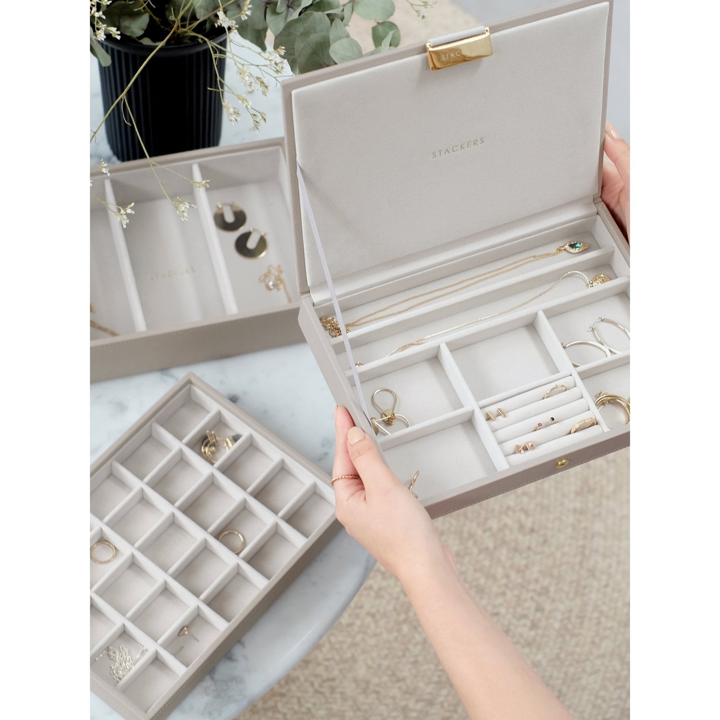 Ladies Taupe Faux Leather Set of 3 Classic Jewellery Box 73774